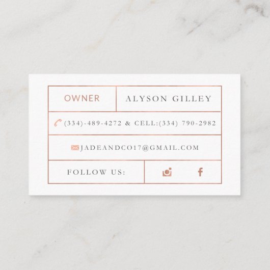 Cartes de visite faits sur commande : Jade + Co (Dos)