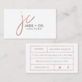 Cartes de visite faits sur commande : Jade + Co (Devant / Derrière)