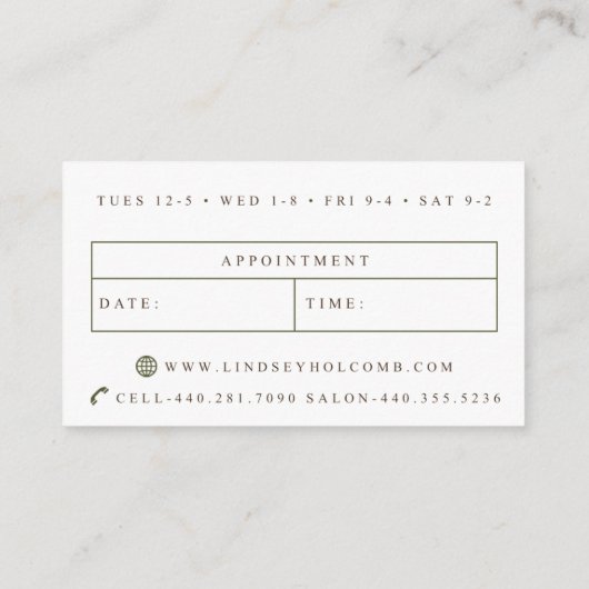 Cartes de visite faits sur commande : Lindsey H (Dos)