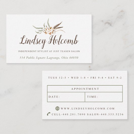 Cartes de visite faits sur commande : Lindsey H (Devant / Derrière)