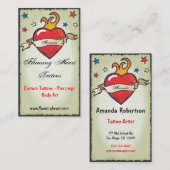 Cartes de visite flamboyants de coeur de tatouage (Devant / Derrière)
