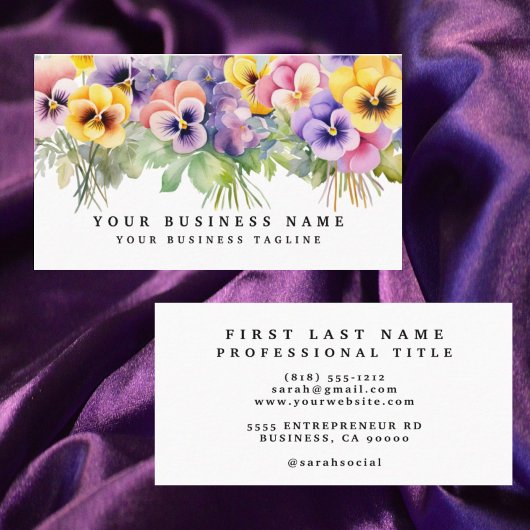 Cartes de visite Fleurs de Pensée Violettes Élégan
