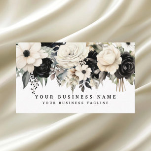 Cartes de visite Fleurs Noir Blanc Argent Élégante