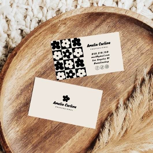 Cartes de visite fleurs rétro doodle