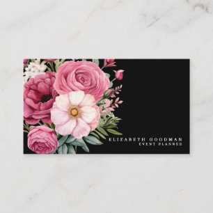 Cartes de visite Fleurs Rose et Noir Élégantes Boh