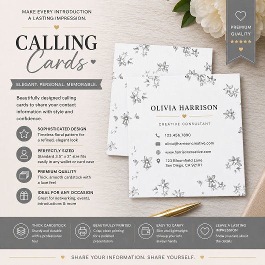 Cartes de visite florales minimalistes