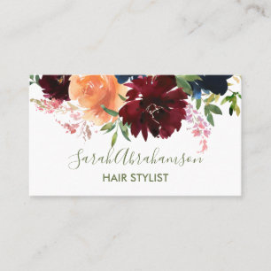 Cartes de visite florales roses bleu marine Bourgo