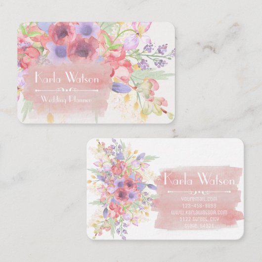 Cartes de visite floraux d'aquarelle avec du (Devant / Derrière)