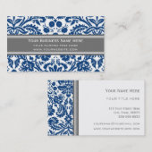 Cartes de visite floraux de damassé de gris bleu (Devant / Derrière)