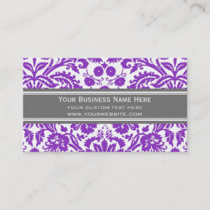 Cartes de visite floraux de damassé grise pourpre