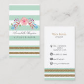 cartes de visite floraux d'or menthe (Devant / Derrière)