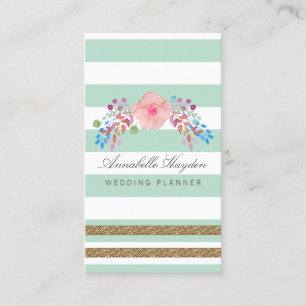 cartes de visite floraux d'or menthe