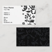 Cartes de visite floraux noirs et blancs (Devant / Derrière)