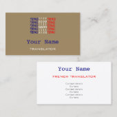 Cartes de visite français de traducteur ou (Devant / Derrière)