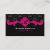 Cartes de visite Fuchsia Monogramme Damas (Devant)