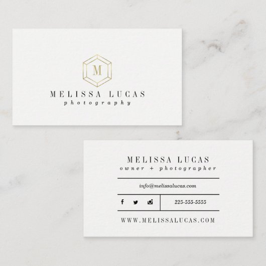 Cartes de visite géométriques d'or élégant minimal (Devant / Derrière)