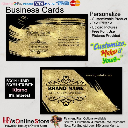 Cartes de visite Gold & Black Elegant avec Modèle