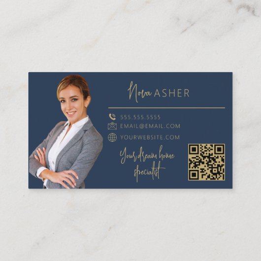 Cartes de visite Gold Real Estate Agent avec code  (Dos)