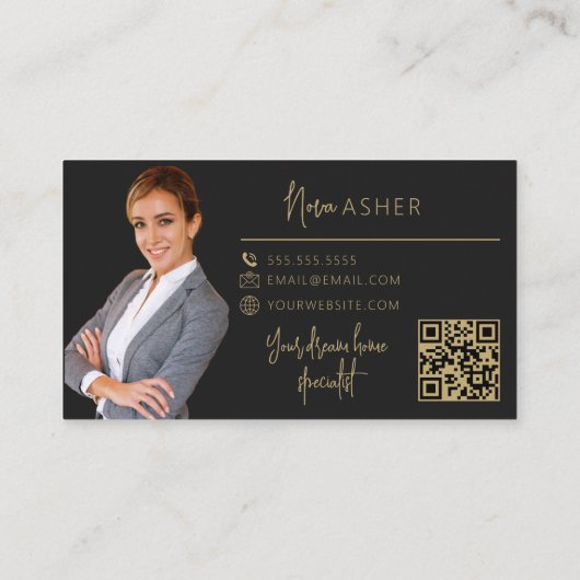 Cartes de visite Gold Real Estate Agent avec code (Dos)