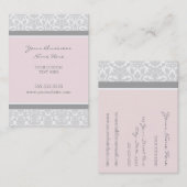 Cartes de visite gris roses élégants de damassé (Devant / Derrière)
