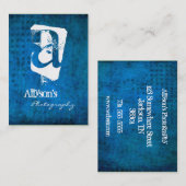 Cartes de visite grunges bleus de monogramme (Devant / Derrière)