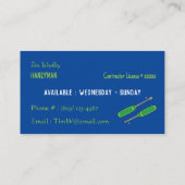Cartes de visite Handyman bleu et néon vert (Dos)