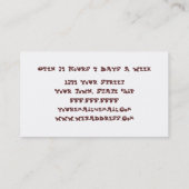 Cartes de visite Hot Dog (Dos)