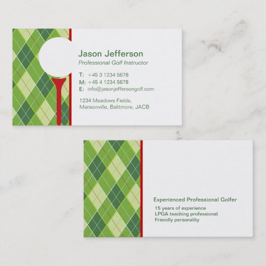 cartes de visite instructeurs de golf (Devant / Derrière)