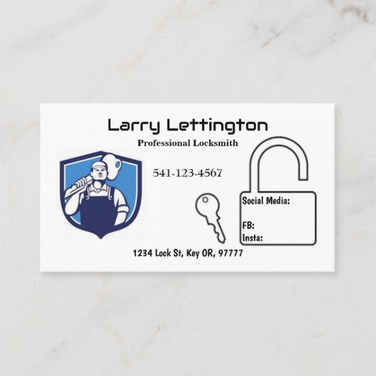 Cartes de visite Locksmith professionnels simples (Devant)