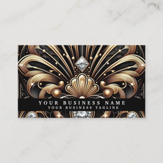 Cartes de visite Luxe Art Déco Noir Or Diamant (Devant)
