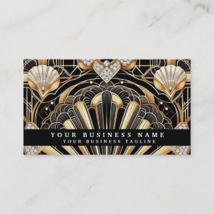 Cartes de visite Luxe Art Déco Noir Or Diamant