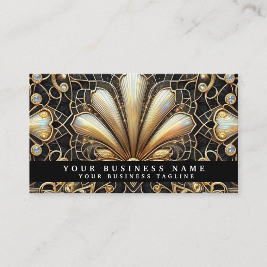 Cartes de visite Luxe Art Déco Noir Or Diamant (Devant)