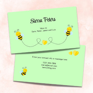 Cartes de visite maman Cute Bumble Bees et coeurs