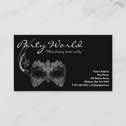 Cartes de visite Mardi Gras Masque Noir (Devant)