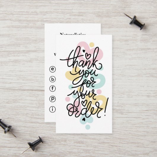 Cartes de visite Merci pour votre commande (Devant/Arrière en situation)