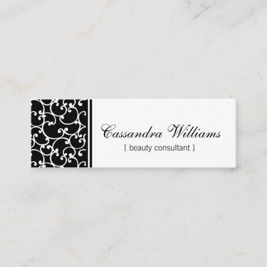 Cartes de visite micro de beauté noire de damassé (Devant)