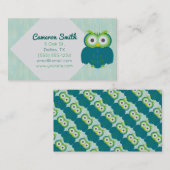 Cartes de visite mignons de hibou de turquoise (Devant / Derrière)