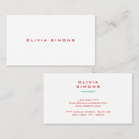 Cartes de visite minimalistes (Devant / Derrière)