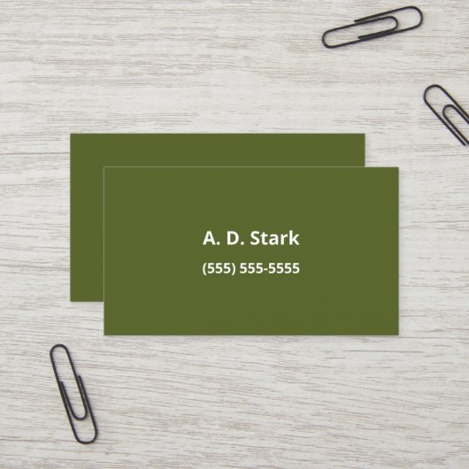 Cartes de visite minimalistes verts d'olive (Devant/Arrière en situation)