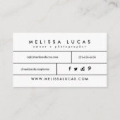 Cartes de visite minimaux de photographie (Dos)