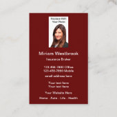 Cartes de visite Modèle photo de l'agent d'assuran (Devant)