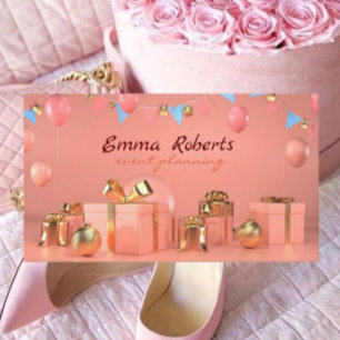 Cartes de visite modernes ballons or rose