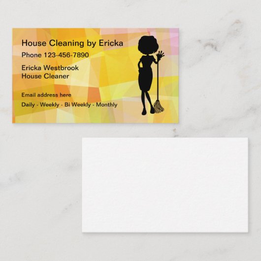 Cartes de visite modernes de nettoyage des maisons (Devant / Derrière)