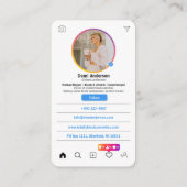 Cartes de visite modernes d'Instagram Influencer (Dos)