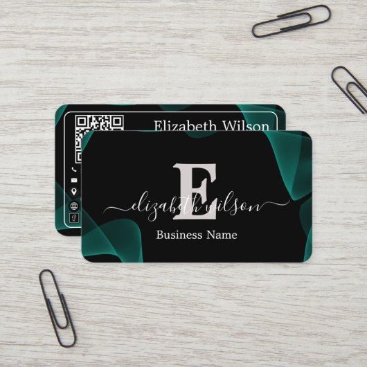 Cartes de visite modernes élégantes avec QR code p (Devant/Arrière en situation)