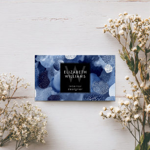 Cartes de visite modernes monogramme abstrait bleu
