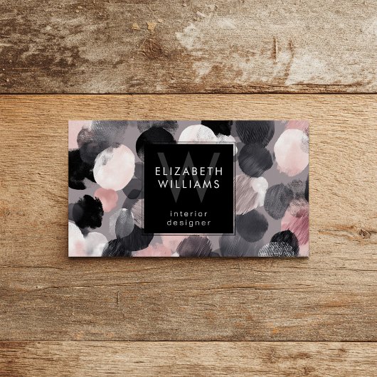 Cartes de visite modernes monogramme rose gris noi