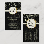 Cartes de visite monogramme, damassé + volutes (Devant / Derrière)