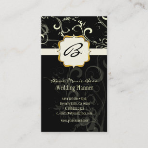 Cartes de visite monogramme, damassé + volutes
