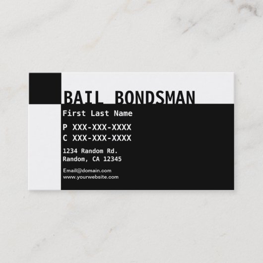 Cartes de visite noir blanc Bail Bondsman (Devant)